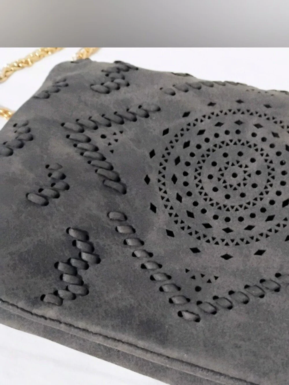 Free People Faux Suede Crossbody with Gold Chain